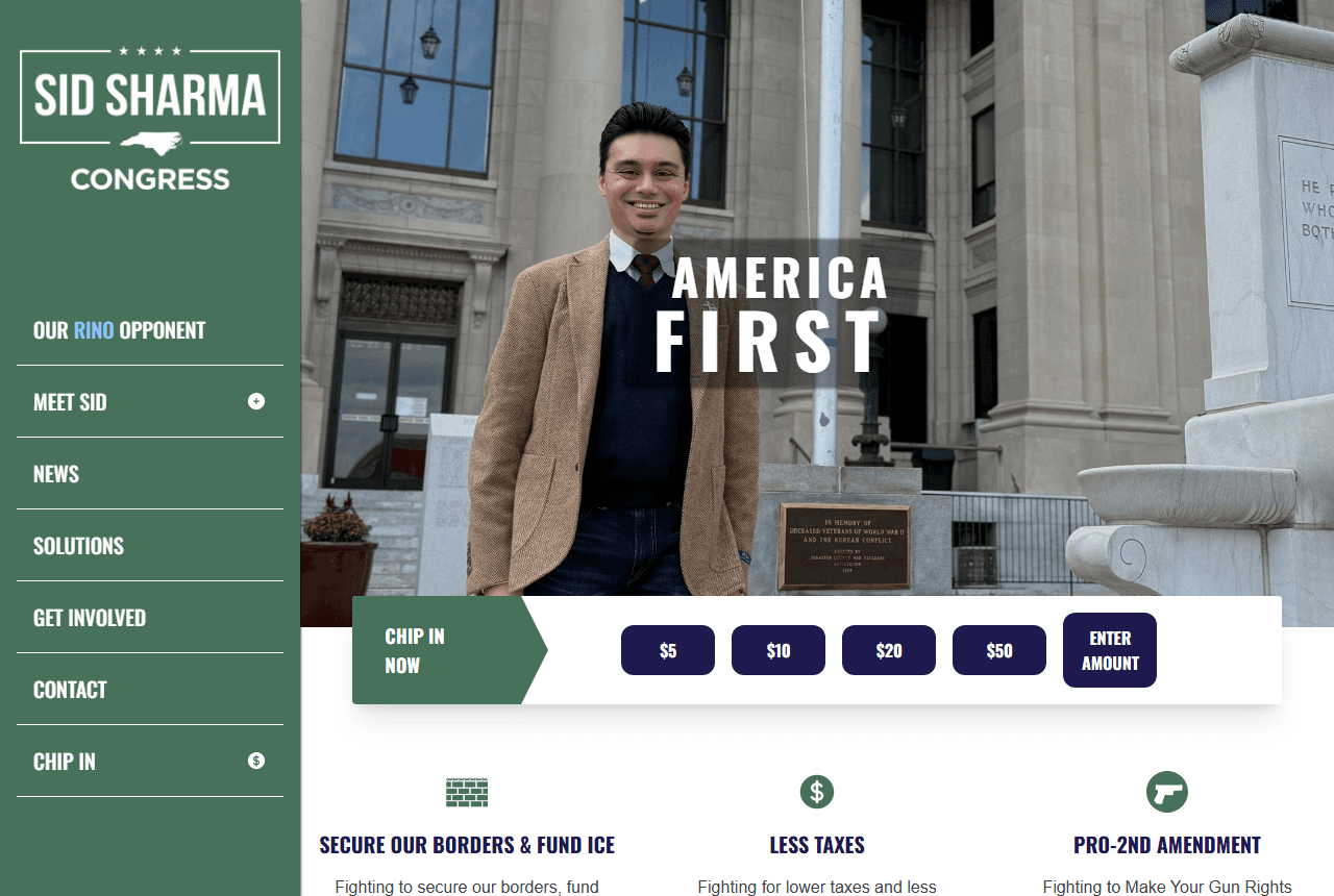 Sharma for Congress campaign website, designed and built by Stone Forge Solutions