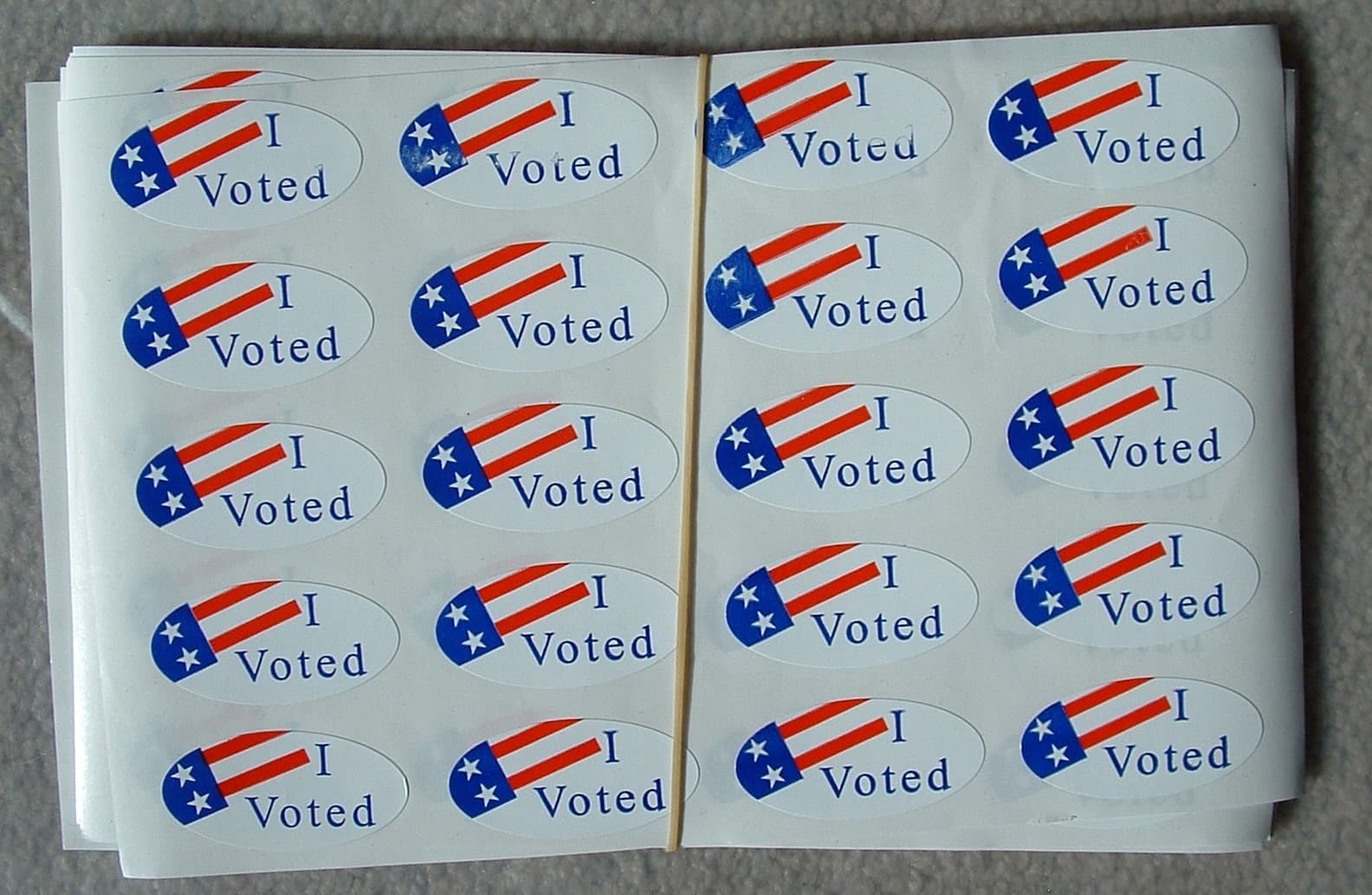 Sheet of red, white, and blue I Voted stickers